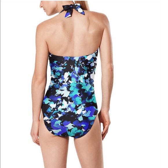 NWT Speedo Open Back Blue Green Black One Piece - Picture 3 of 4